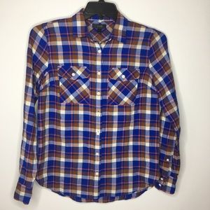 New J Crew Boyfriend shirt cerulean blue plaid